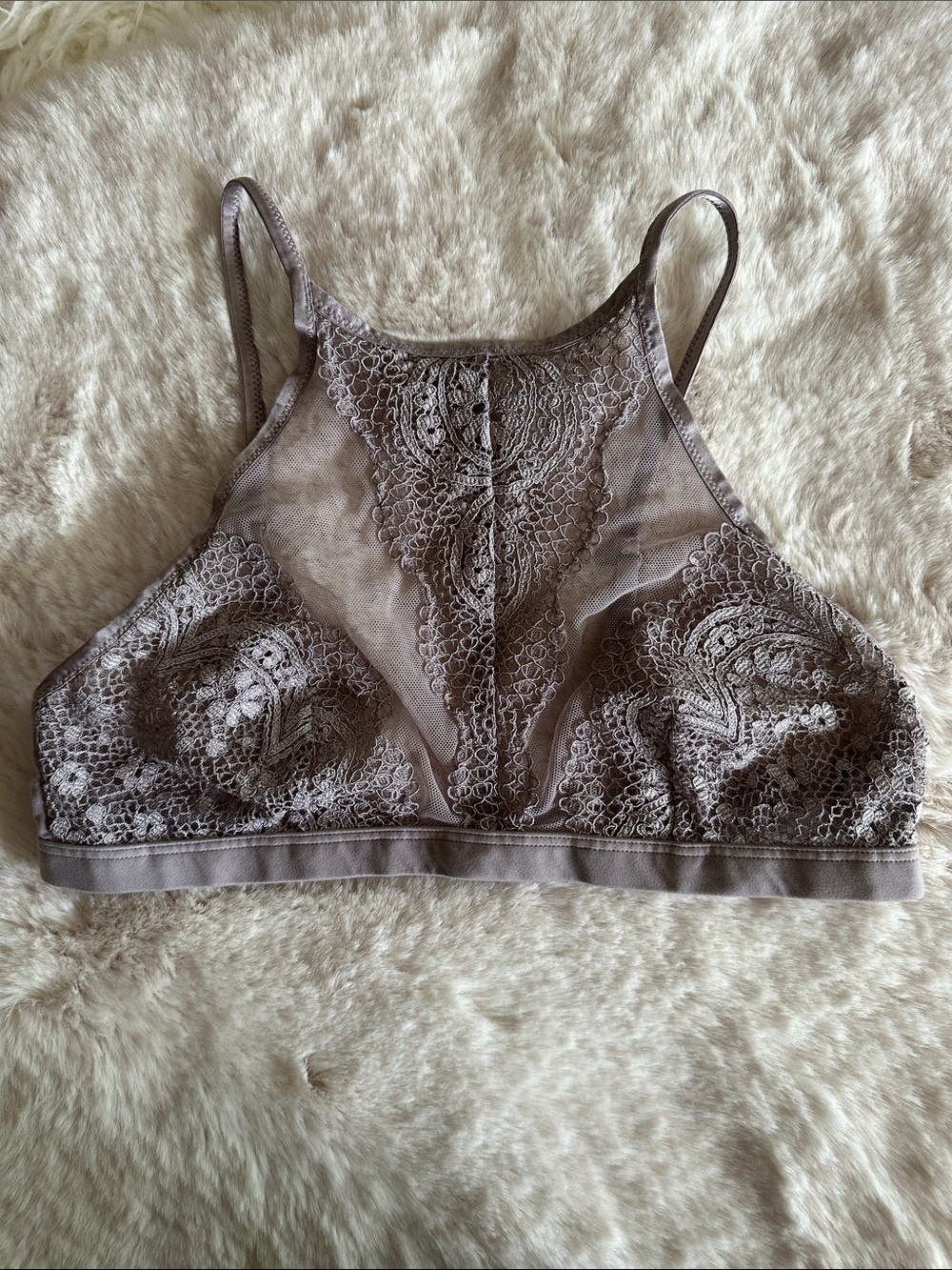 Victoria's Secret Lace High-Neck Bralette in Taupe